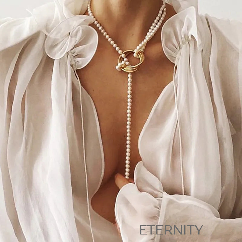 Collar Eternal Harmony Perlas y Aros de Oro  Cadenas Perla Unica Acero Inoxidable  ETERNITY