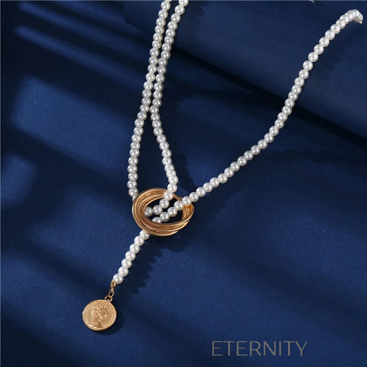 Collar Eternal Harmony Perlas y Aros de Oro  Cadenas Perla Unica Acero Inoxidable  ETERNITY