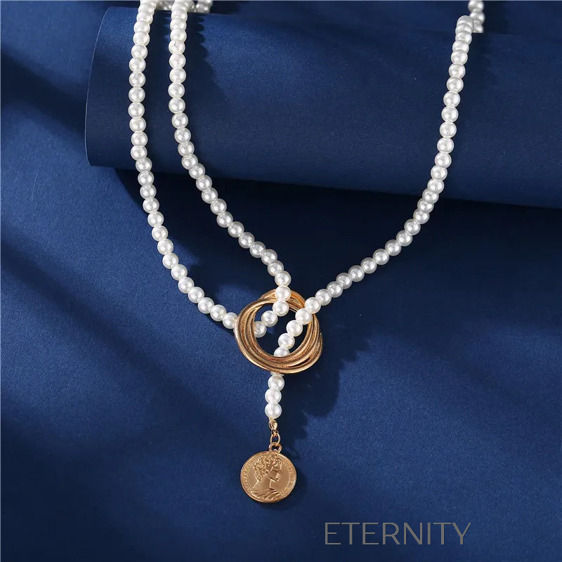Collar Eternal Harmony Perlas y Aros de Oro  Cadenas Perla Unica Acero Inoxidable  ETERNITY