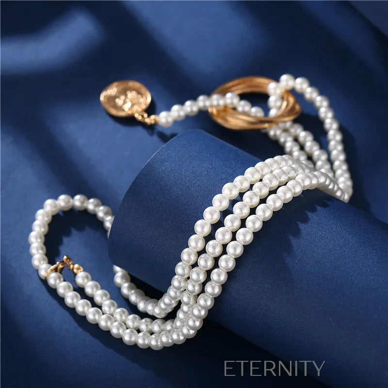 Collar Eternal Harmony Perlas y Aros de Oro  Cadenas Perla Unica Acero Inoxidable  ETERNITY