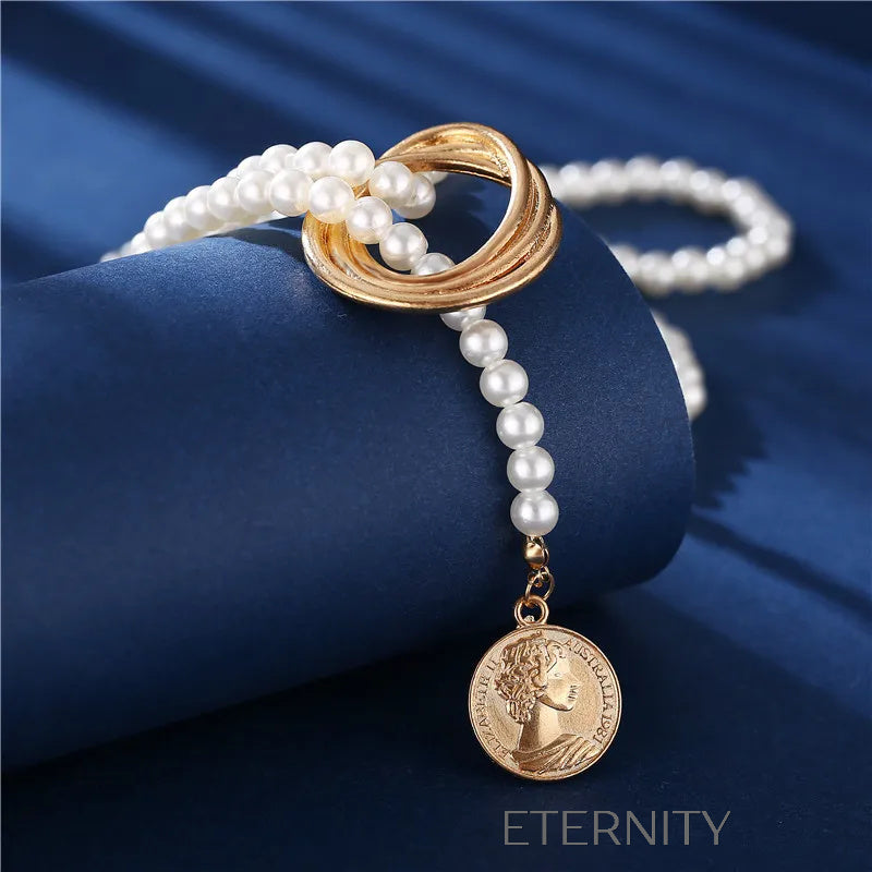 Collar Eternal Harmony Perlas y Aros de Oro  Cadenas Perla Unica Acero Inoxidable  ETERNITY