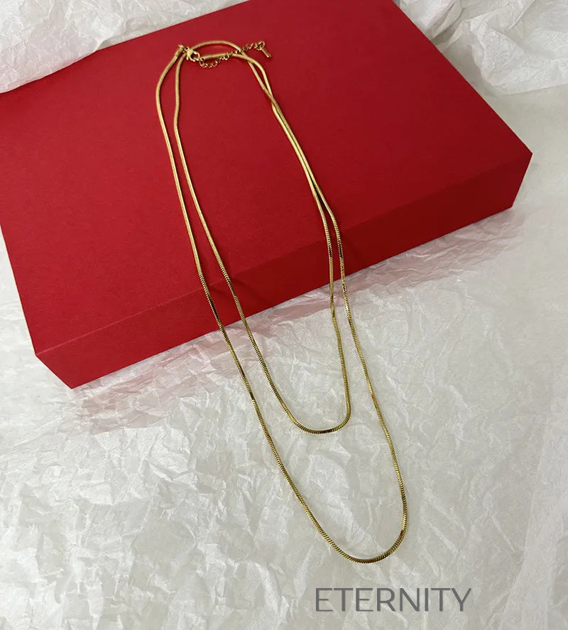 Collar Doble Liquid Metal  Cadenas Dorado Unica Acero Inoxidable  ETERNITY