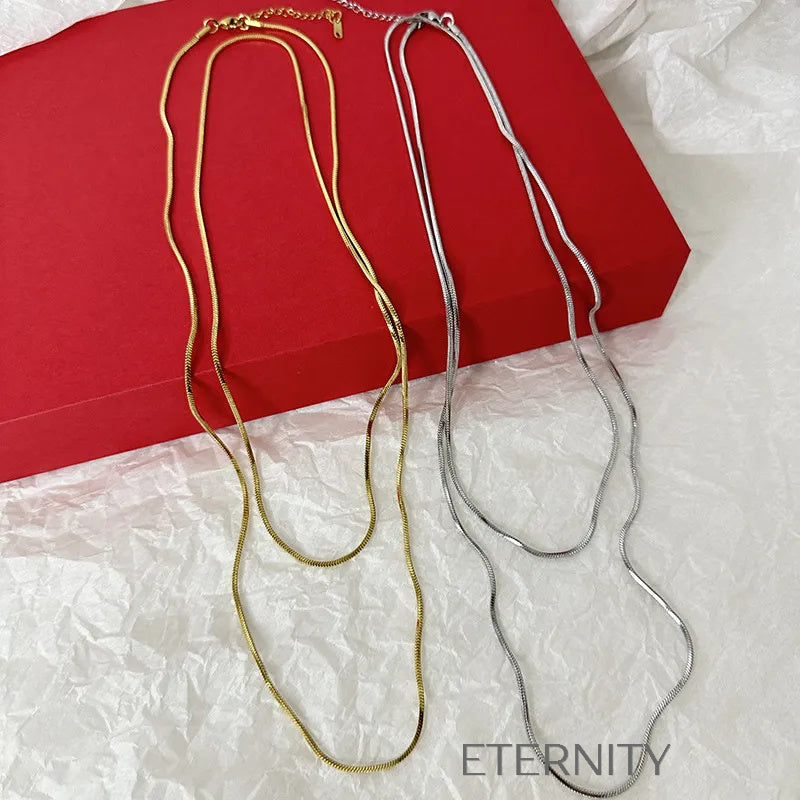 Collar Doble Liquid Metal  Cadenas Dorado Unica Acero Inoxidable  ETERNITY