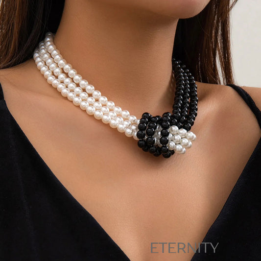 Collar Imperial Pearl de Triple Capa  Cadenas Perla Unica Acero Inoxidable  ETERNITY