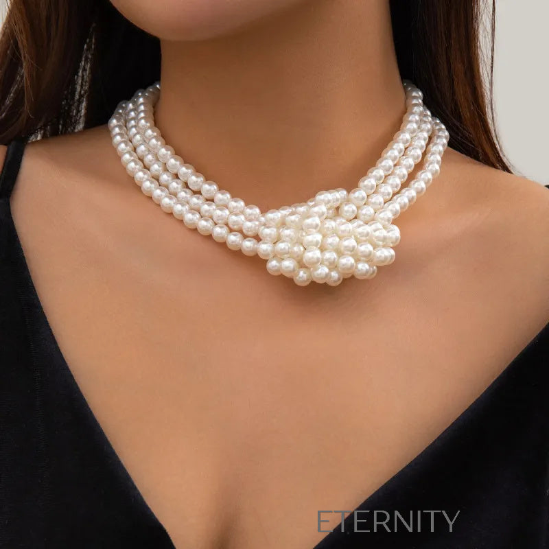Collar Imperial Pearl de Triple Capa  Cadenas Perla Unica Acero Inoxidable  ETERNITY