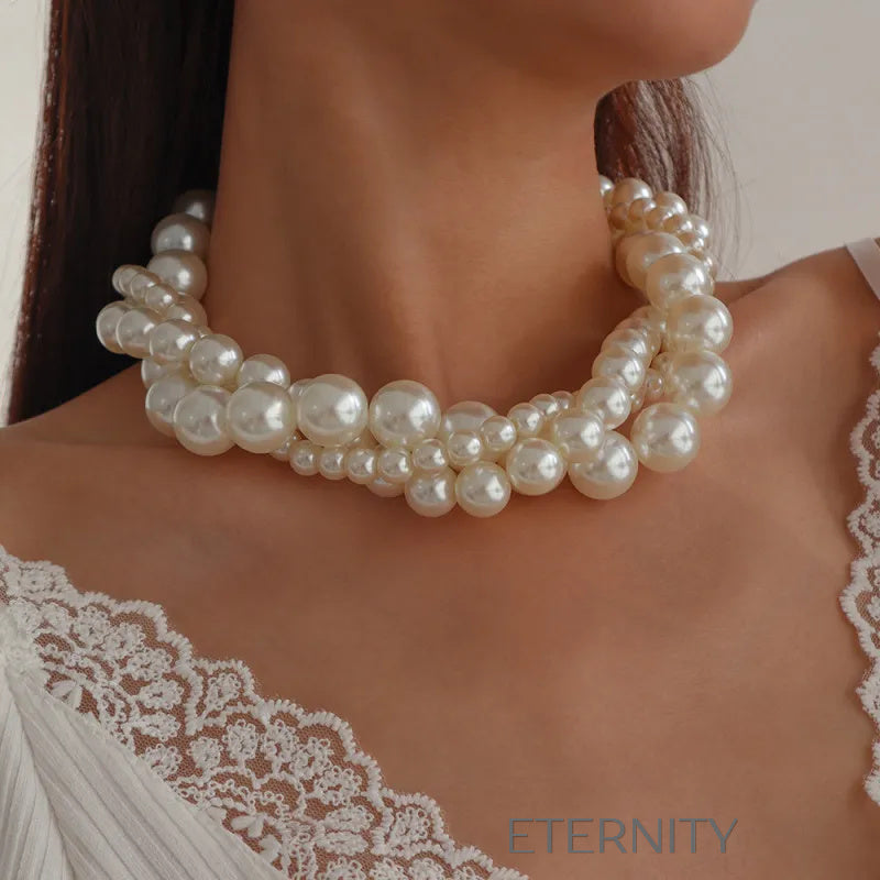 Collar de perlas en múltiples hileras elegante y clásico Cadenas Perla Unica Acero Inoxidable  ETERNITY