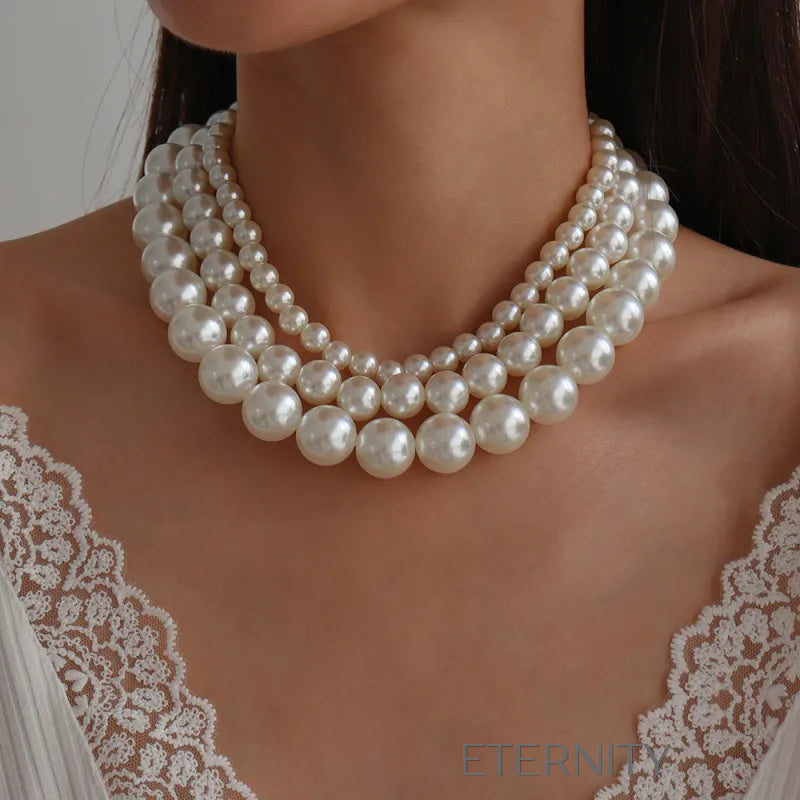 Collar de perlas en múltiples hileras elegante y clásico Cadenas Perla Unica Acero Inoxidable  ETERNITY