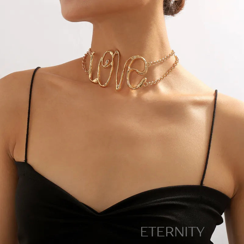 Choker Love Artístico  Cadenas Dorado Unica Acero Inoxidable  ETERNITY