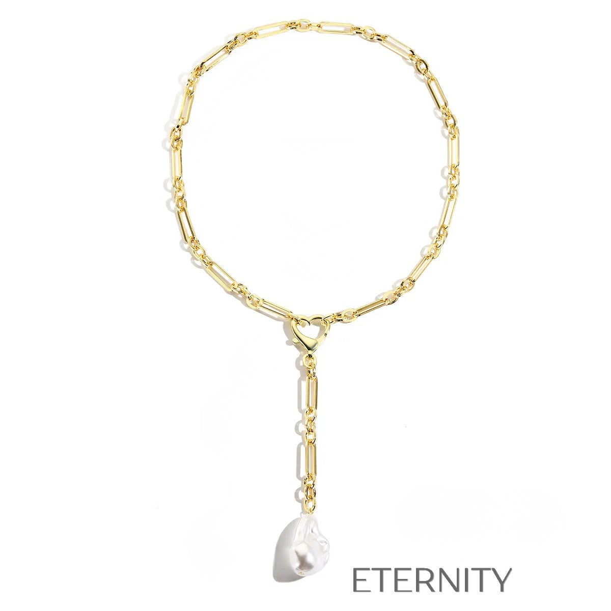 Collar Nacre Lariat de Perlas Barrocas  Cadenas Dorado Unica Acero Inoxidable  ETERNITY