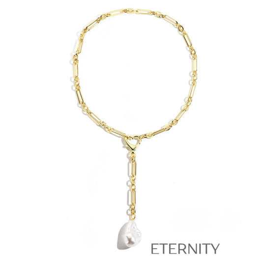 Collar Nacre Lariat de Perlas Barrocas  Cadenas Dorado Unica Acero Inoxidable  ETERNITY