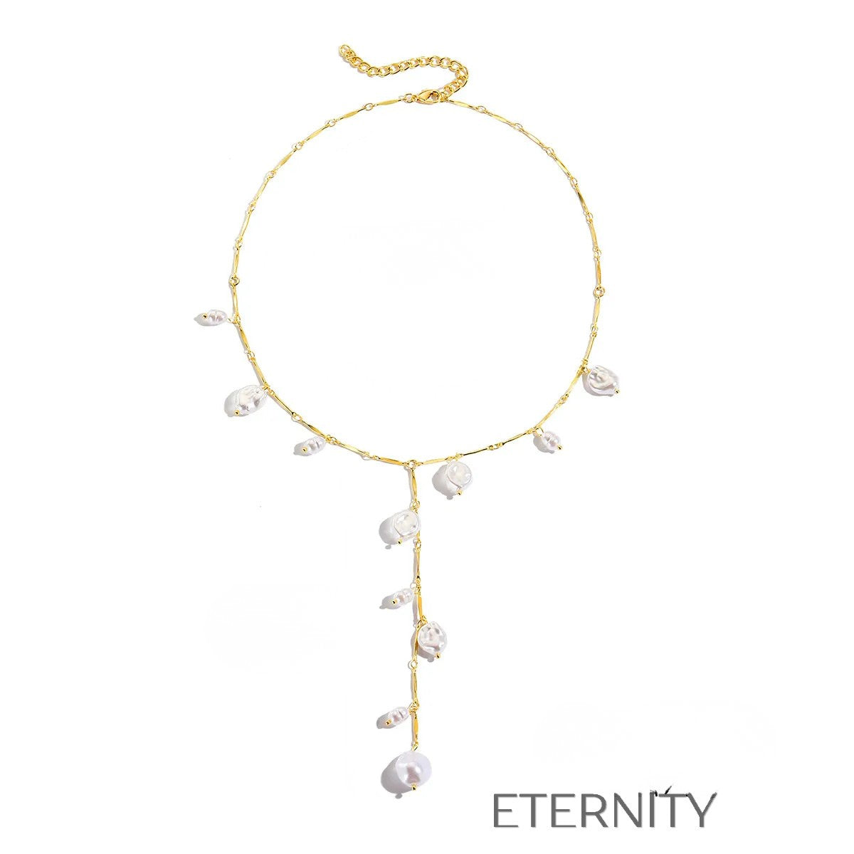 Collar Nacre Lariat de Perlas Barrocas  Cadenas Dorado Unica Acero Inoxidable  ETERNITY