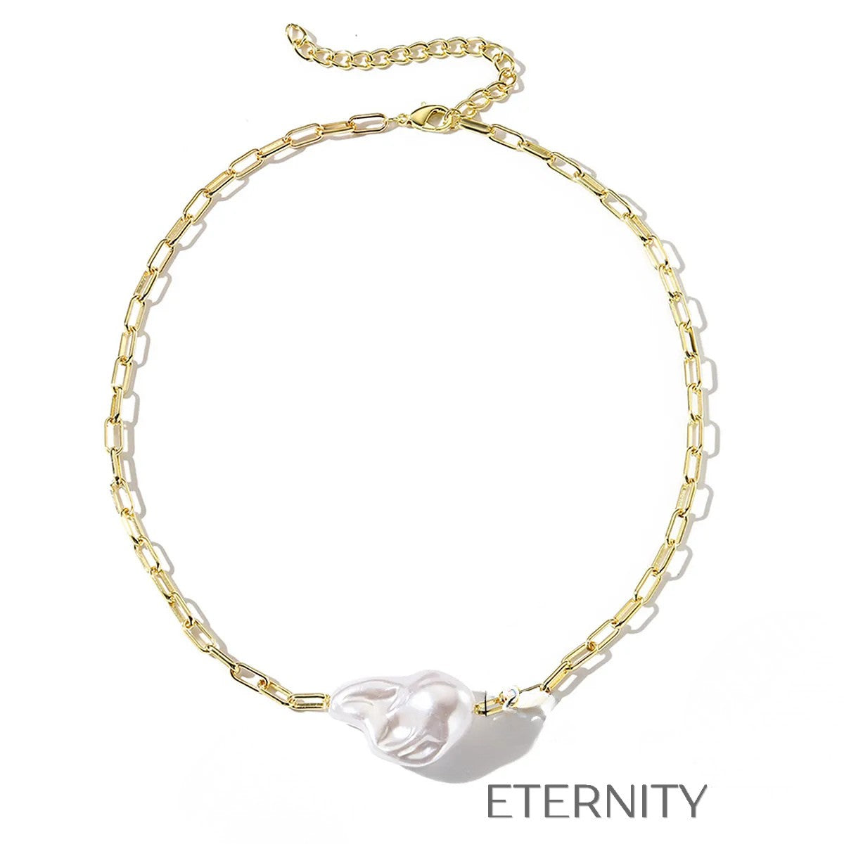 Collar Nacre Lariat de Perlas Barrocas  Cadenas Dorado Unica Acero Inoxidable  ETERNITY
