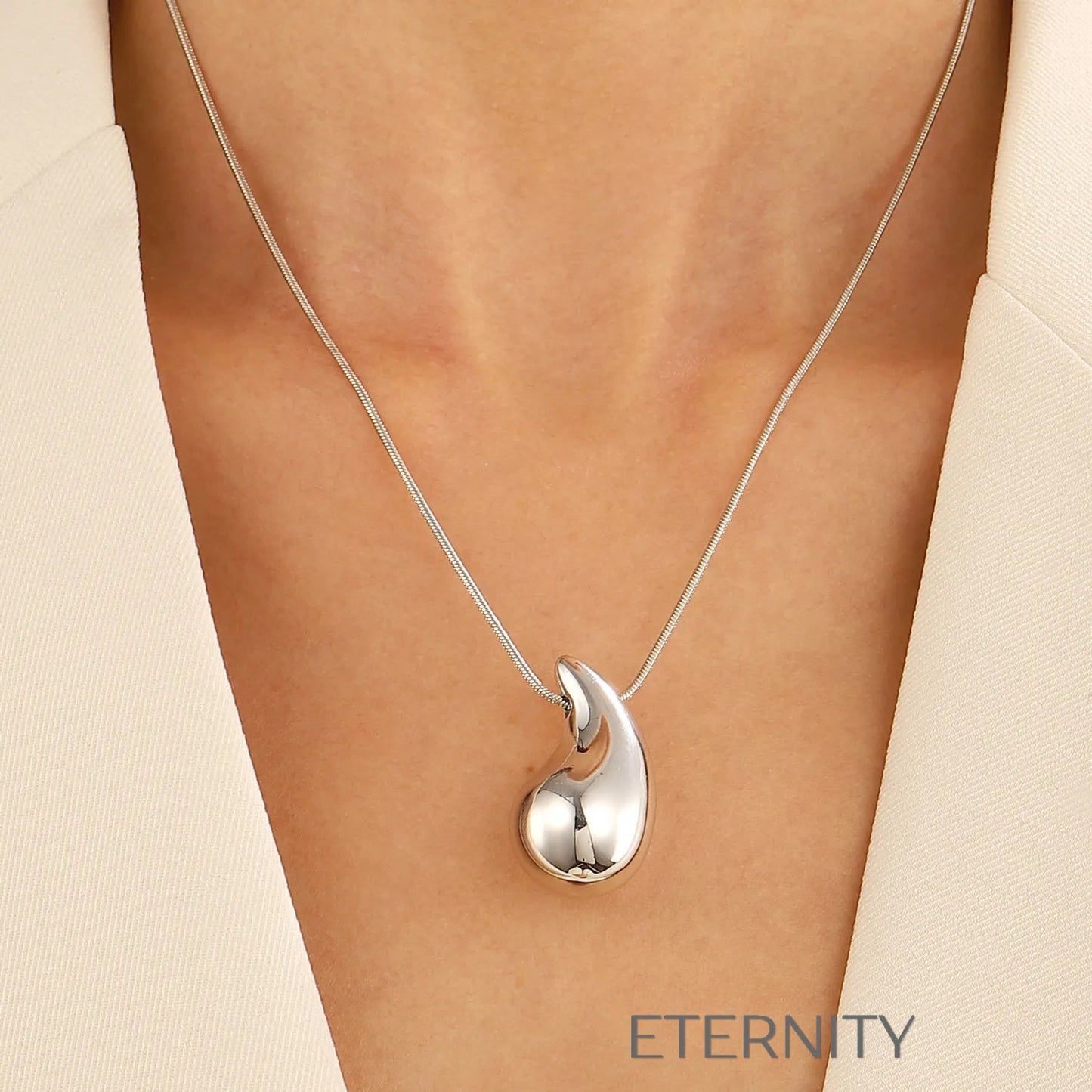 Collar de Dije de Gota Voluminosa Liquid Metal  Cadenas Dorado Unica Acero Inoxidable  ETERNITY