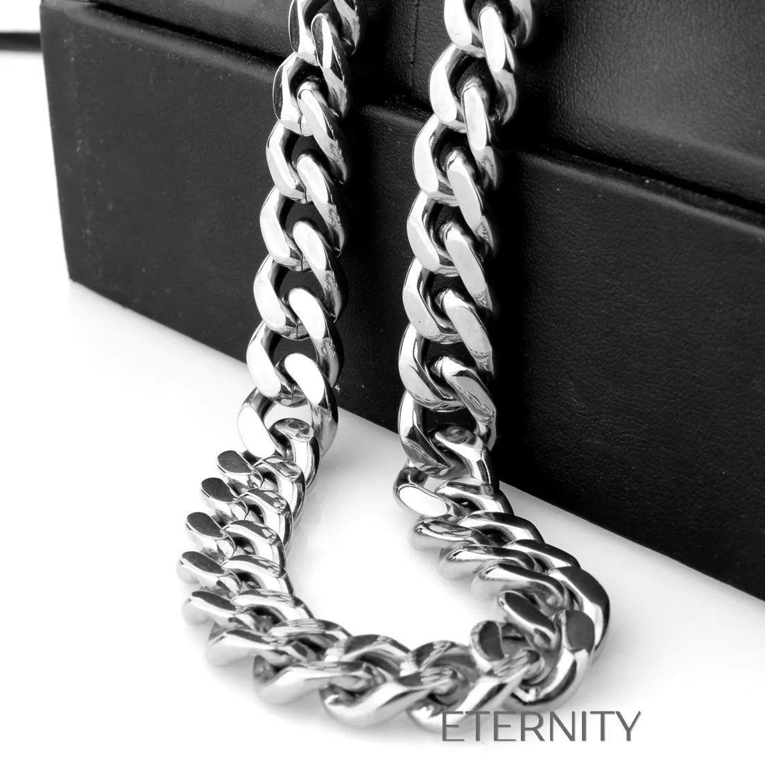 Collar plateado tipo Cuban link grueso y brillante Cadenas Plateado 23cm Acero Inoxidable  ETERNITY