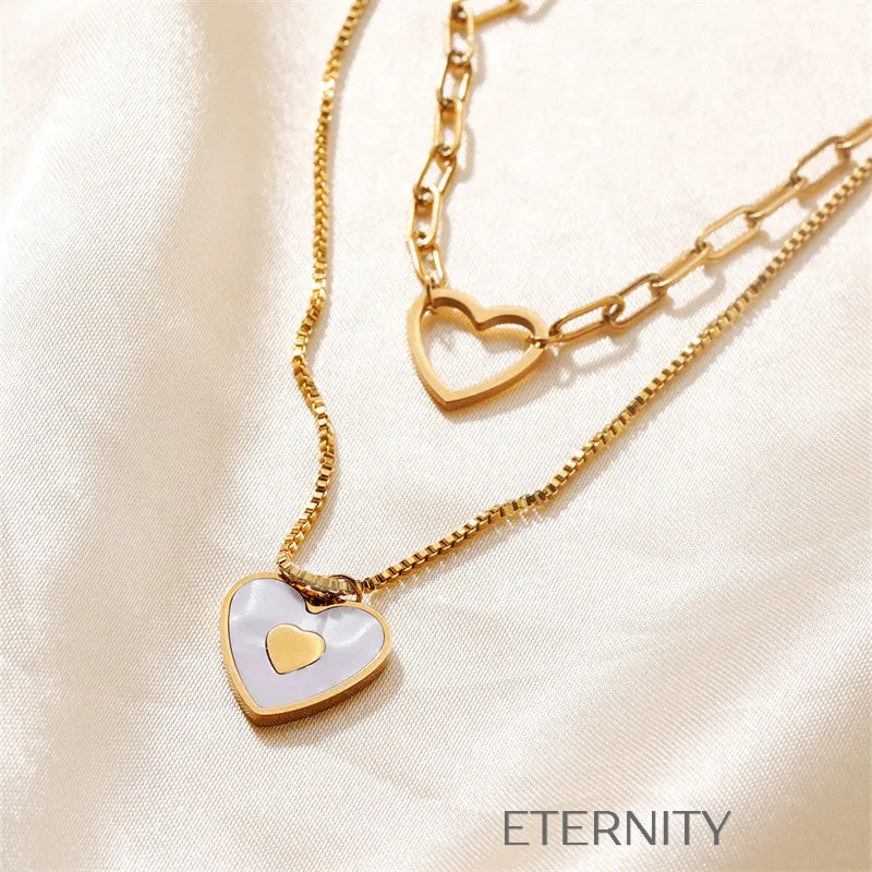 Set de Collares Enchanted Heart de Eslabones y Dije  Cadenas Dorado Unica Acero Inoxidable  ETERNITY