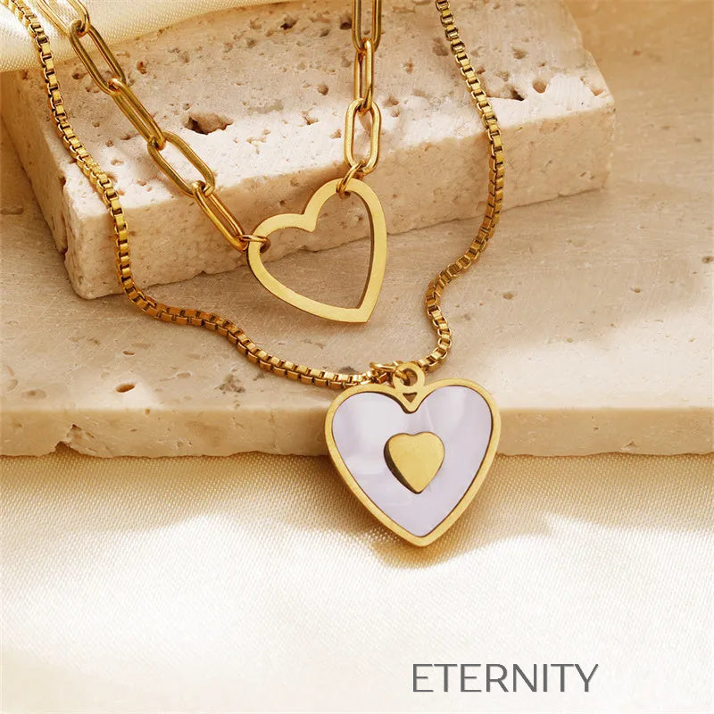 Set de Collares Enchanted Heart de Eslabones y Dije  Cadenas Dorado Unica Acero Inoxidable  ETERNITY