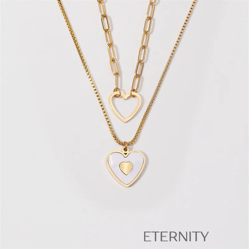 Set de Collares Enchanted Heart de Eslabones y Dije  Cadenas Dorado Unica Acero Inoxidable  ETERNITY