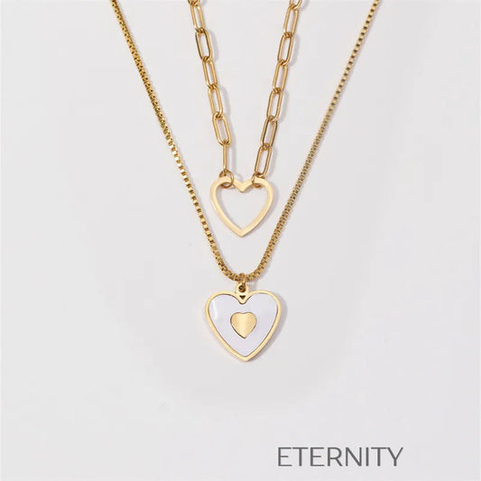 Set de Collares Enchanted Heart de Eslabones y Dije  Cadenas Dorado Unica Acero Inoxidable  ETERNITY