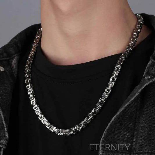 Collar Imperial Chain de Eslabones Bizantinos  Cadenas Plateado 55cm Acero Inoxidable  ETERNITY