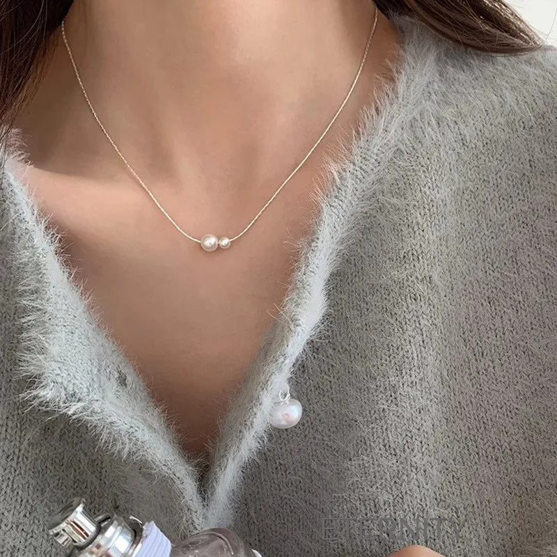 Collares Minimalistas con Perlas y Dijes Orgánicos  Cadenas Dorado Unica Acero Inoxidable  ETERNITY