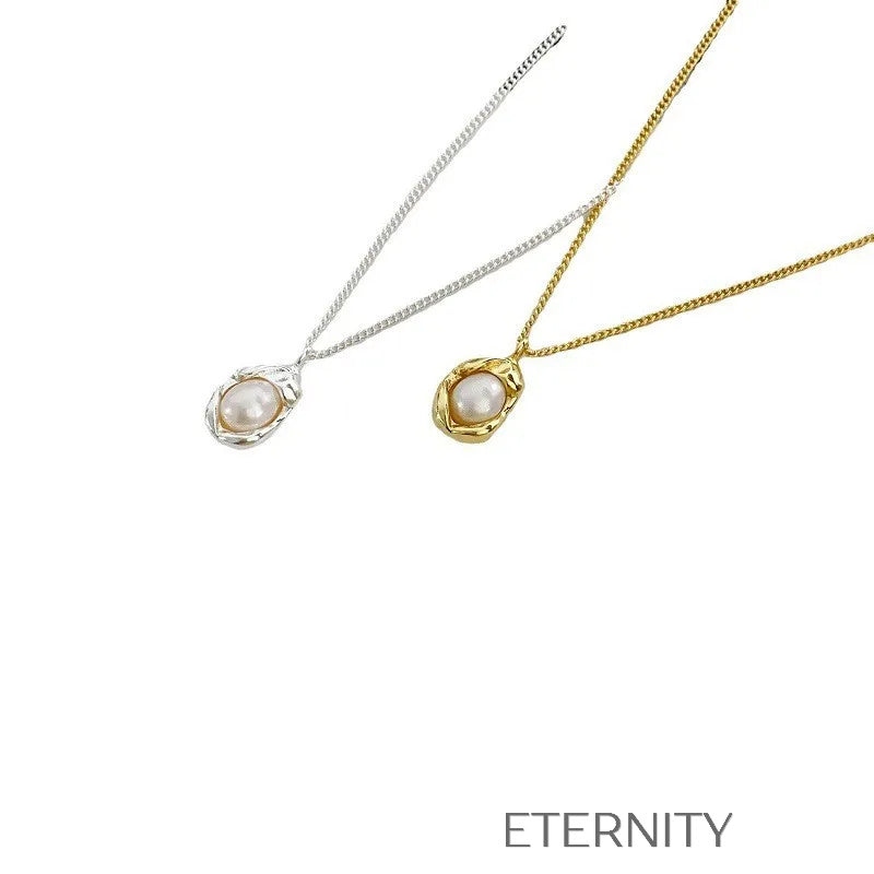 Collares Minimalistas con Perlas y Dijes Orgánicos  Cadenas Dorado Unica Acero Inoxidable  ETERNITY