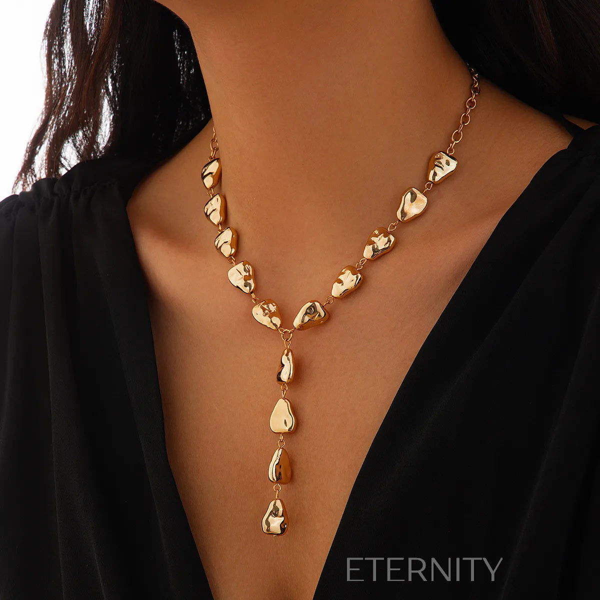 Collar Liquid Essence de Gotas Orgánicas  Cadenas Dorado Unica Acero Inoxidable  ETERNITY