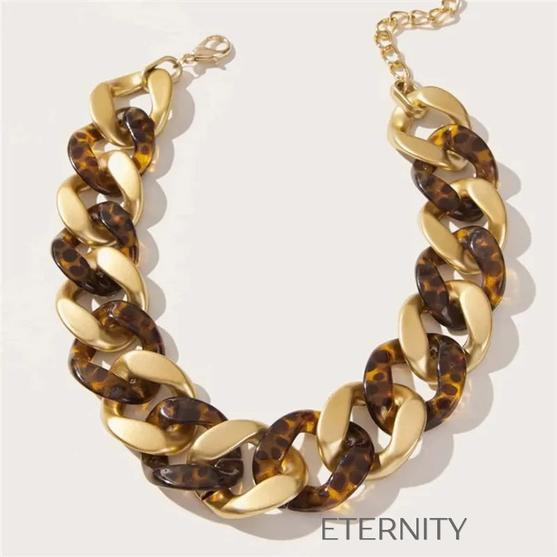 Collar Golden Safari de Eslabones XL y Carey  Cadenas Leopardo Unica Acero Inoxidable  ETERNITY