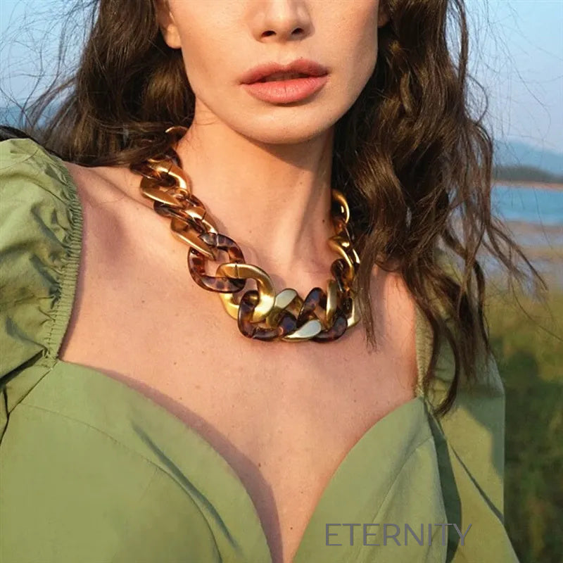 Collar Golden Safari de Eslabones XL y Carey  Cadenas Leopardo Unica Acero Inoxidable  ETERNITY