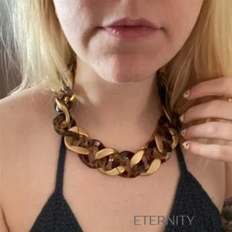 Collar Golden Safari de Eslabones XL y Carey  Cadenas Leopardo Unica Acero Inoxidable  ETERNITY