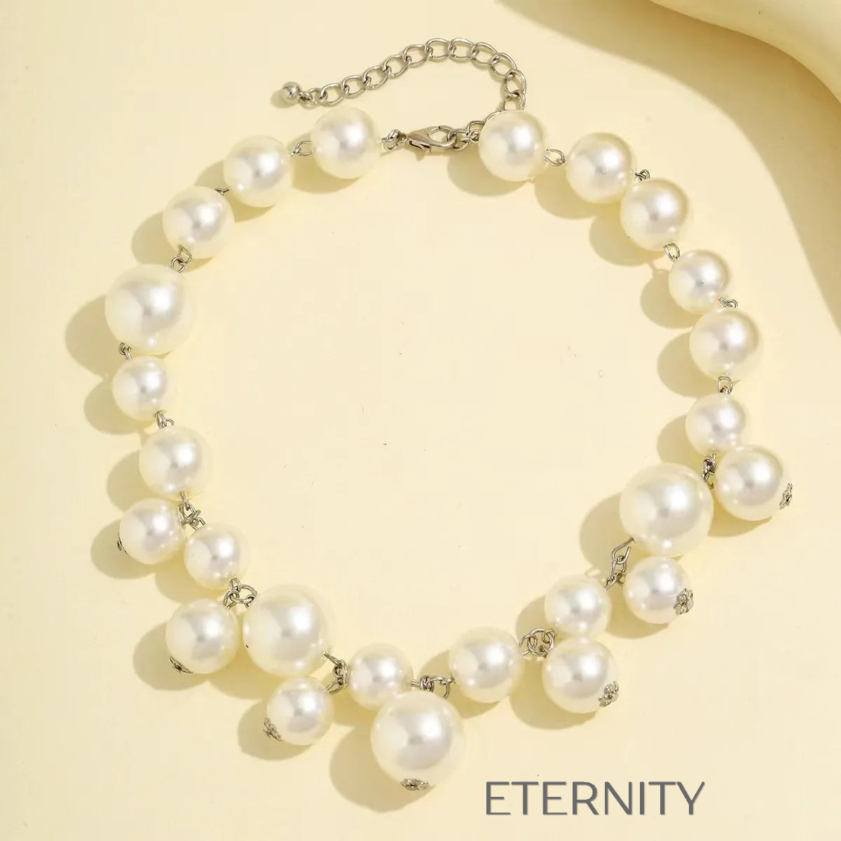 Collar Choker de Grandes Perlas  Cadenas Perla Unica Acero Inoxidable  ETERNITY