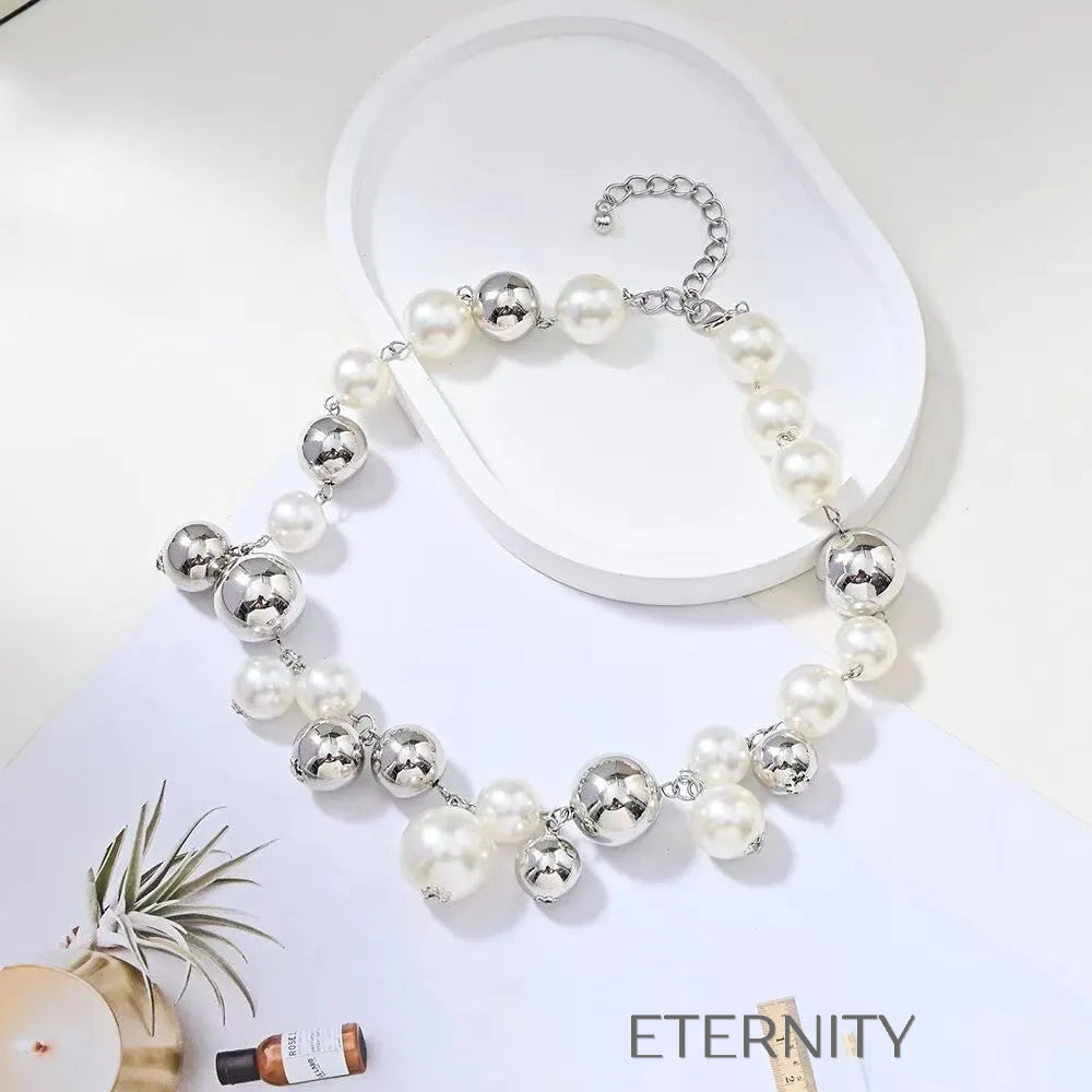 Collar Choker de Grandes Perlas  Cadenas Perla Unica Acero Inoxidable  ETERNITY
