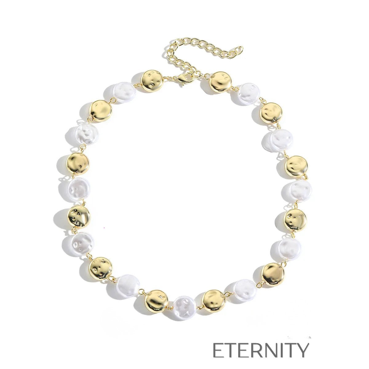 Collar Pearl & Shell Harmony de Eslabones Mixtos con Dijes Orgánicos  Cadenas Dorado Unica Acero Inoxidable  ETERNITY