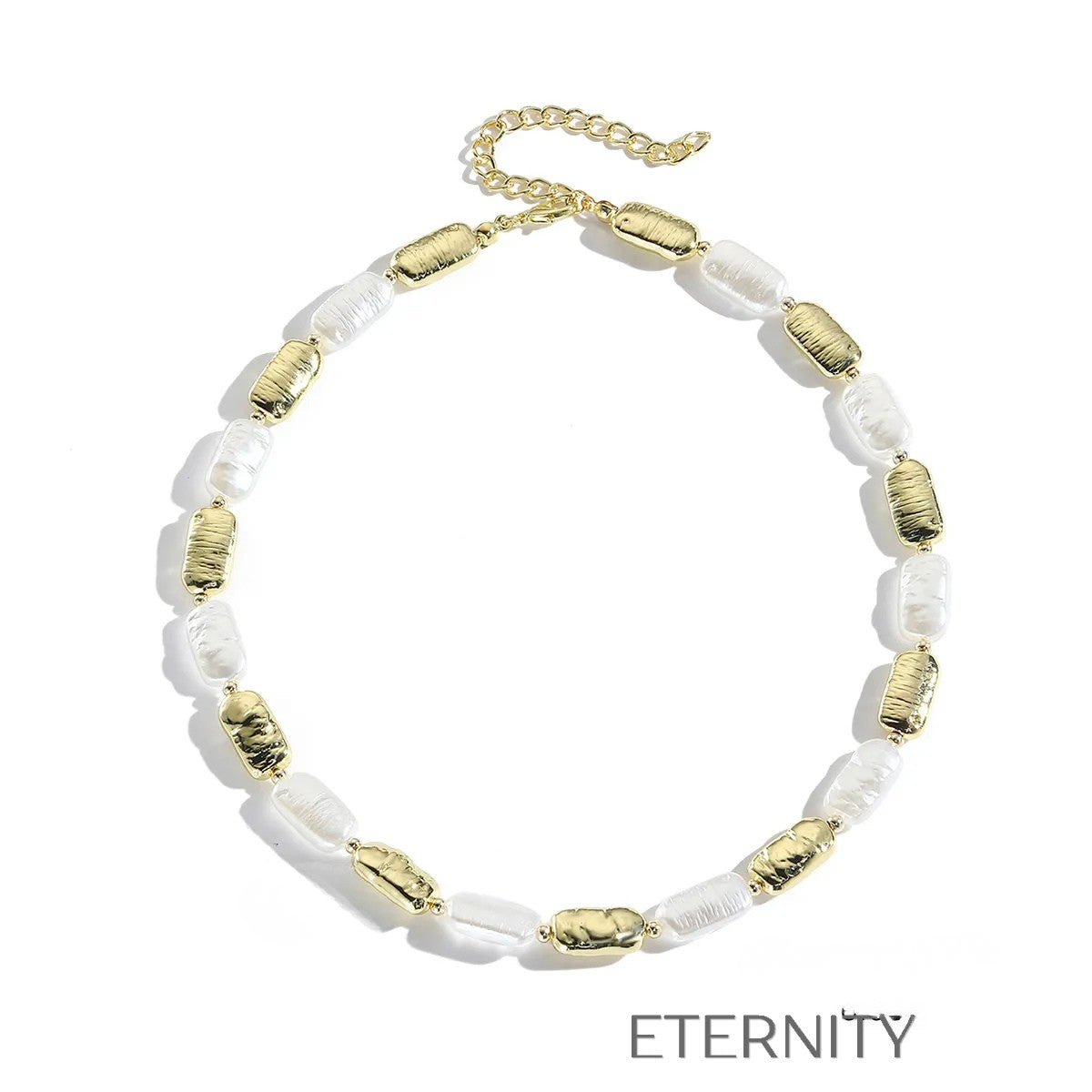 Collar Pearl & Shell Harmony de Eslabones Mixtos con Dijes Orgánicos  Cadenas Dorado Unica Acero Inoxidable  ETERNITY
