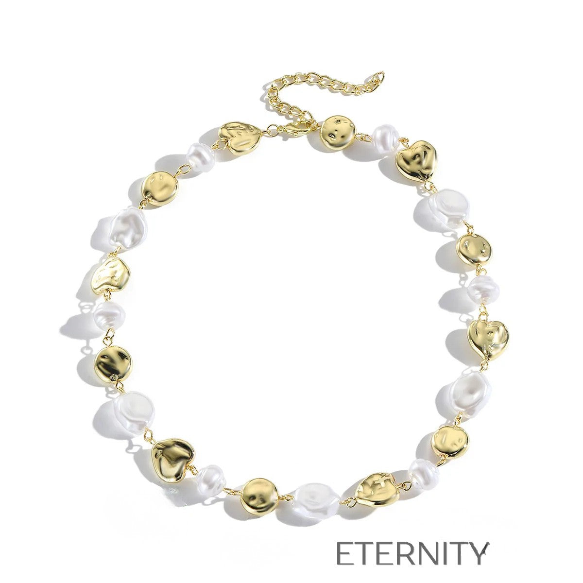 Collar Pearl & Shell Harmony de Eslabones Mixtos con Dijes Orgánicos  Cadenas Dorado Unica Acero Inoxidable  ETERNITY