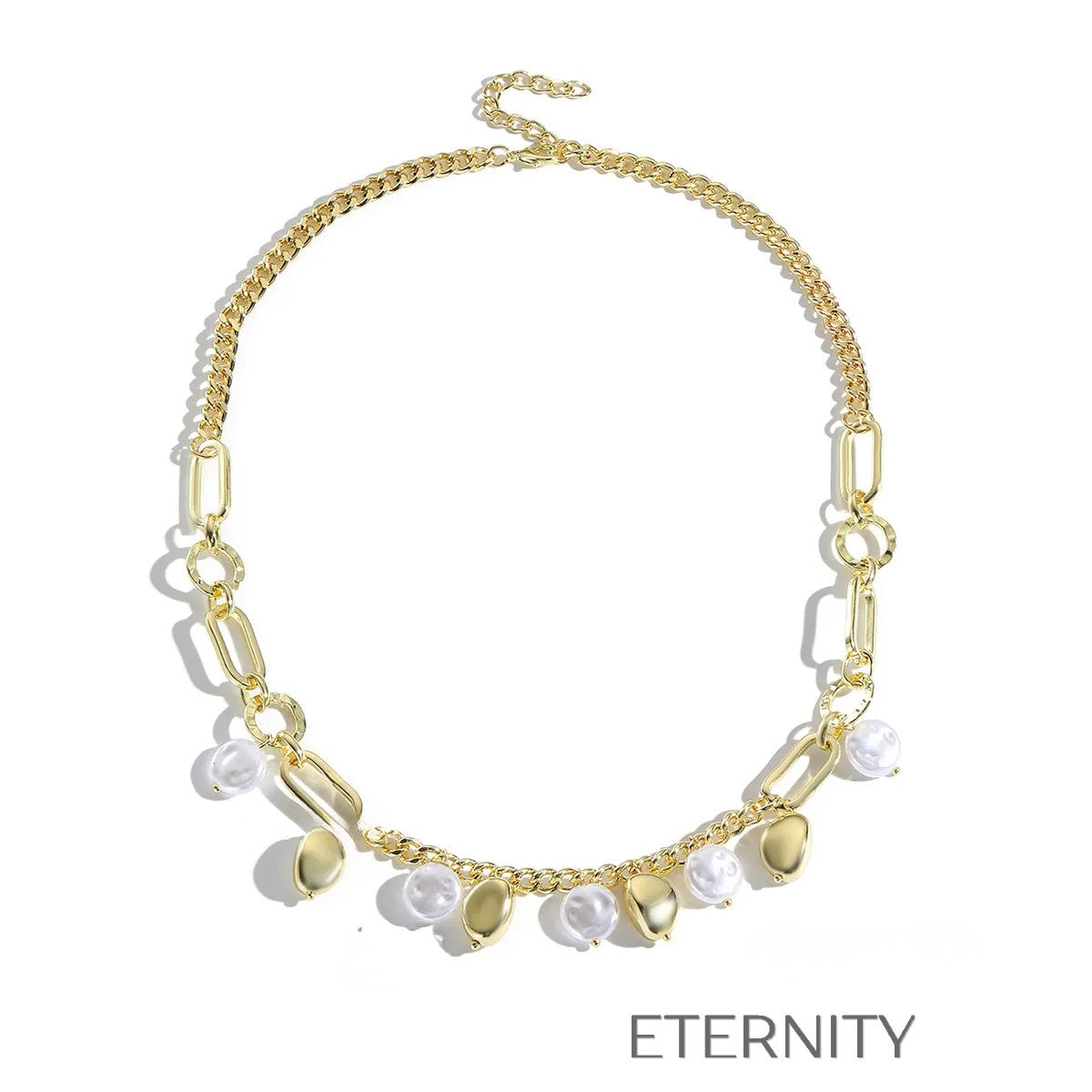 Collar Pearl & Shell Harmony de Eslabones Mixtos con Dijes Orgánicos  Cadenas Dorado Unica Acero Inoxidable  ETERNITY