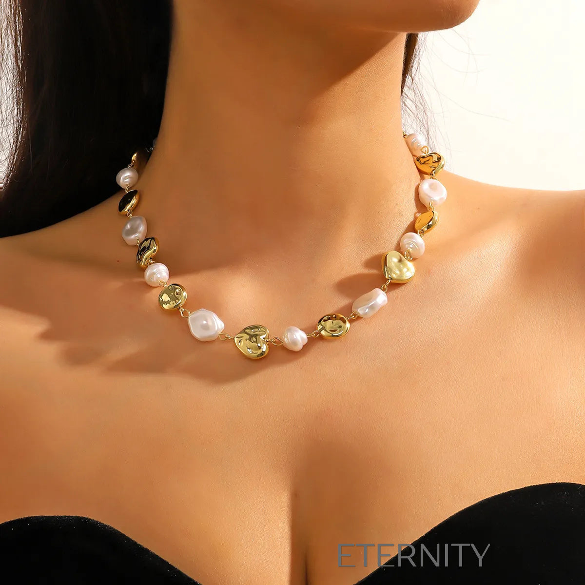 Collar Pearl & Shell Harmony de Eslabones Mixtos con Dijes Orgánicos  Cadenas Dorado Unica Acero Inoxidable  ETERNITY