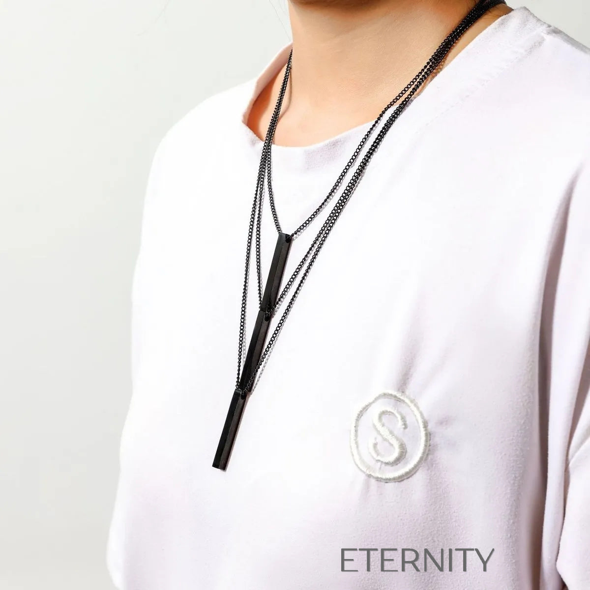 Collar Linear Essence Minimalista  Cadenas Negro 50cm Acero Inoxidable  ETERNITY