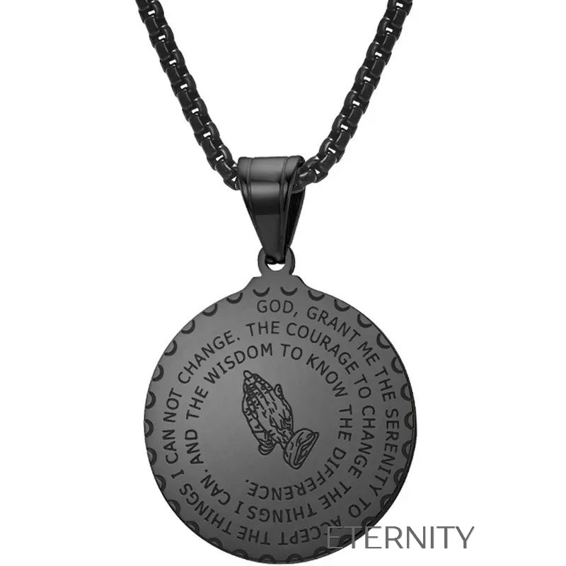 Collar Medalla Serenity Prayer en Acero  Cadenas Negro 60cm Acero Inoxidable  ETERNITY