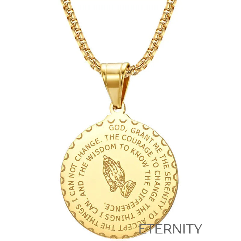 Collar Medalla Serenity Prayer en Acero  Cadenas Negro 60cm Acero Inoxidable  ETERNITY