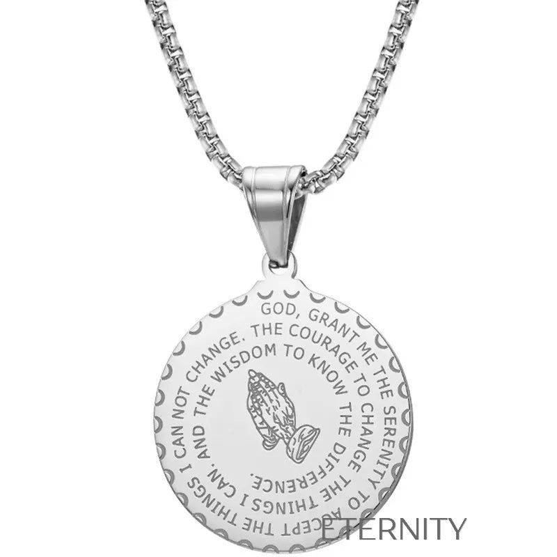 Collar Medalla Serenity Prayer en Acero  Cadenas Negro 60cm Acero Inoxidable  ETERNITY