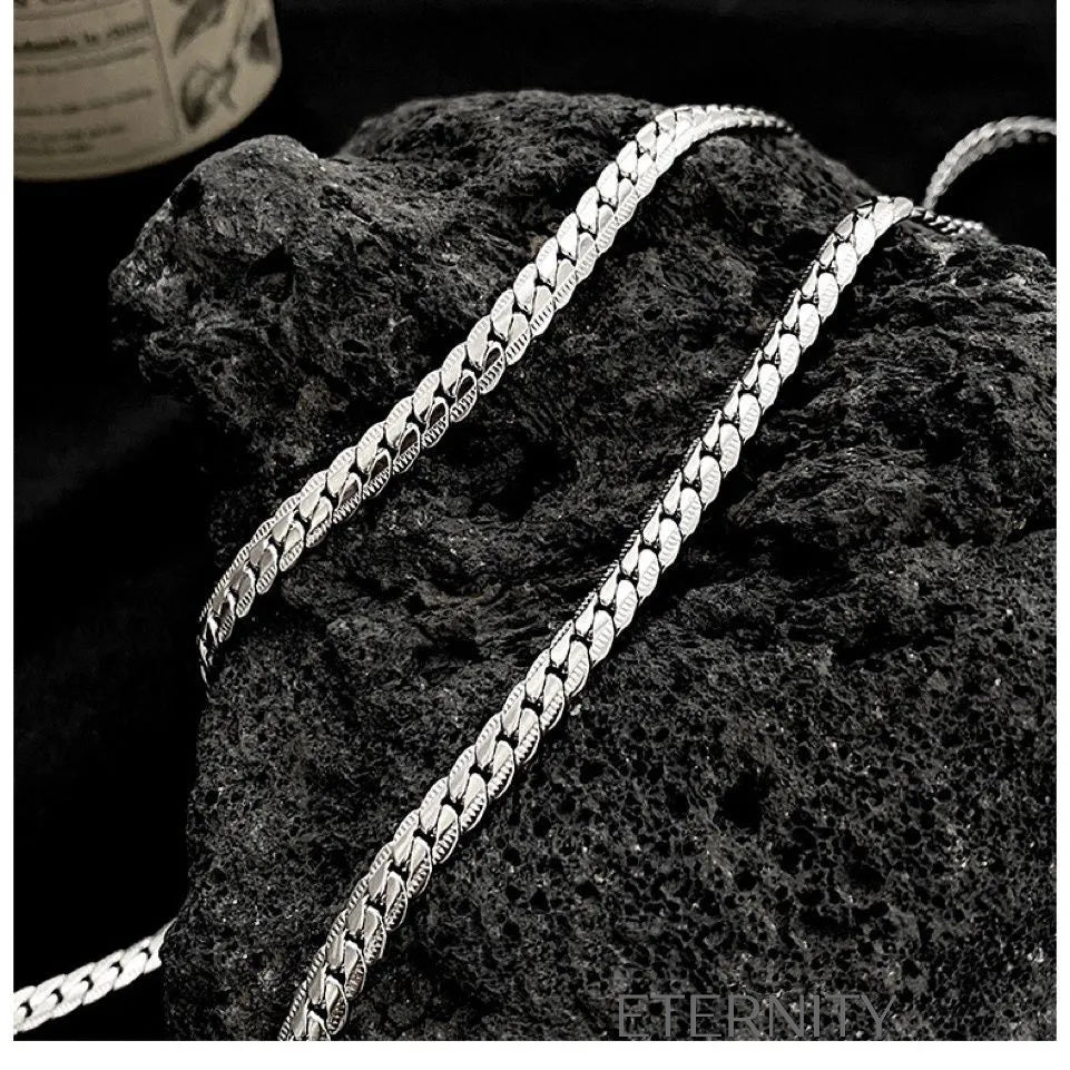 Cadena de Eslabones Planos Estilo Serpiente en Plata  Cadenas Plateado 60cm Acero Inoxidable  ETERNITY