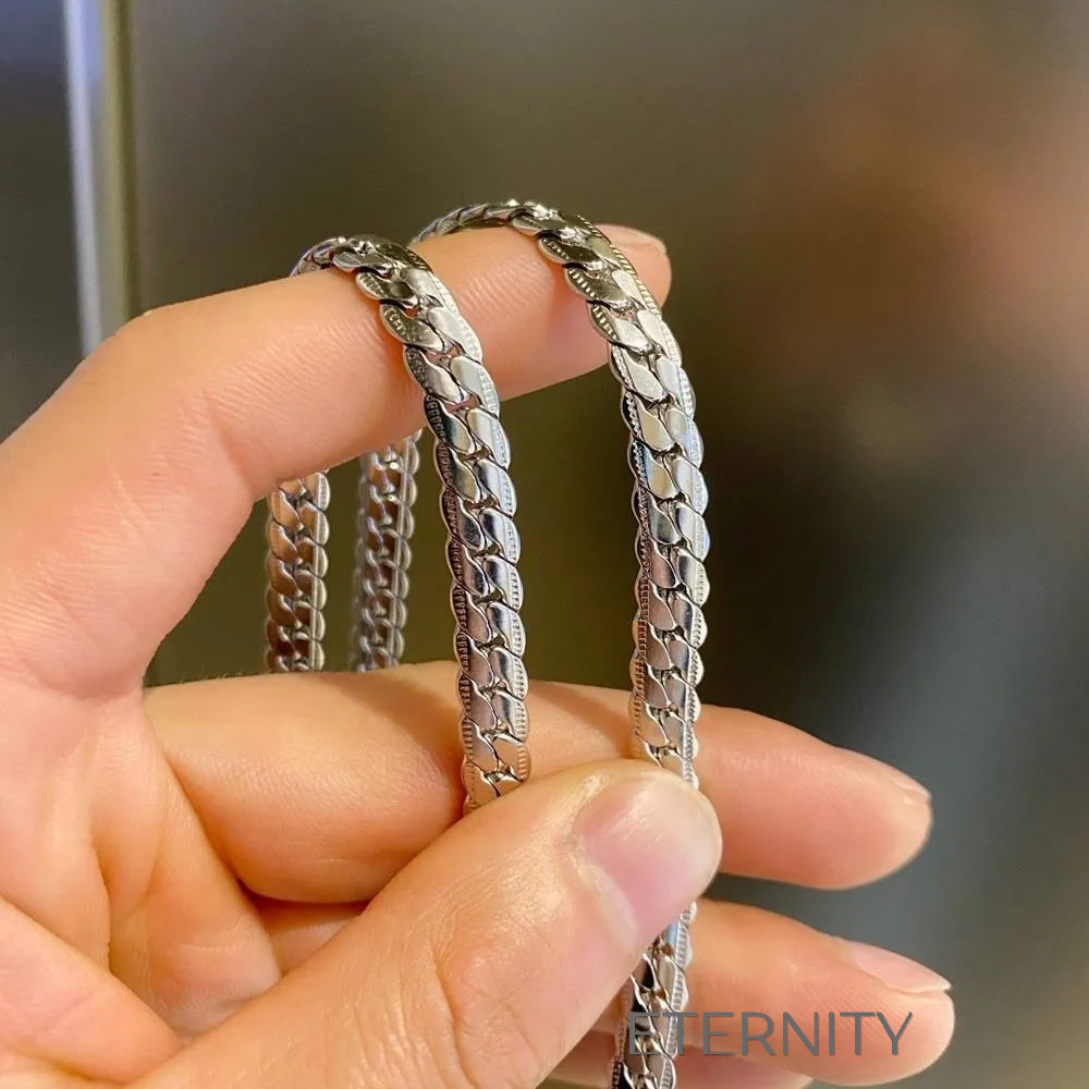 Cadena de Eslabones Planos Estilo Serpiente en Plata  Cadenas Plateado 60cm Acero Inoxidable  ETERNITY