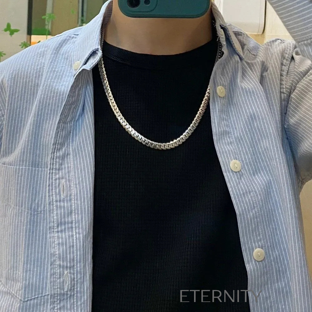 Cadena de Eslabones Planos Estilo Serpiente en Plata  Cadenas Plateado 60cm Acero Inoxidable  ETERNITY