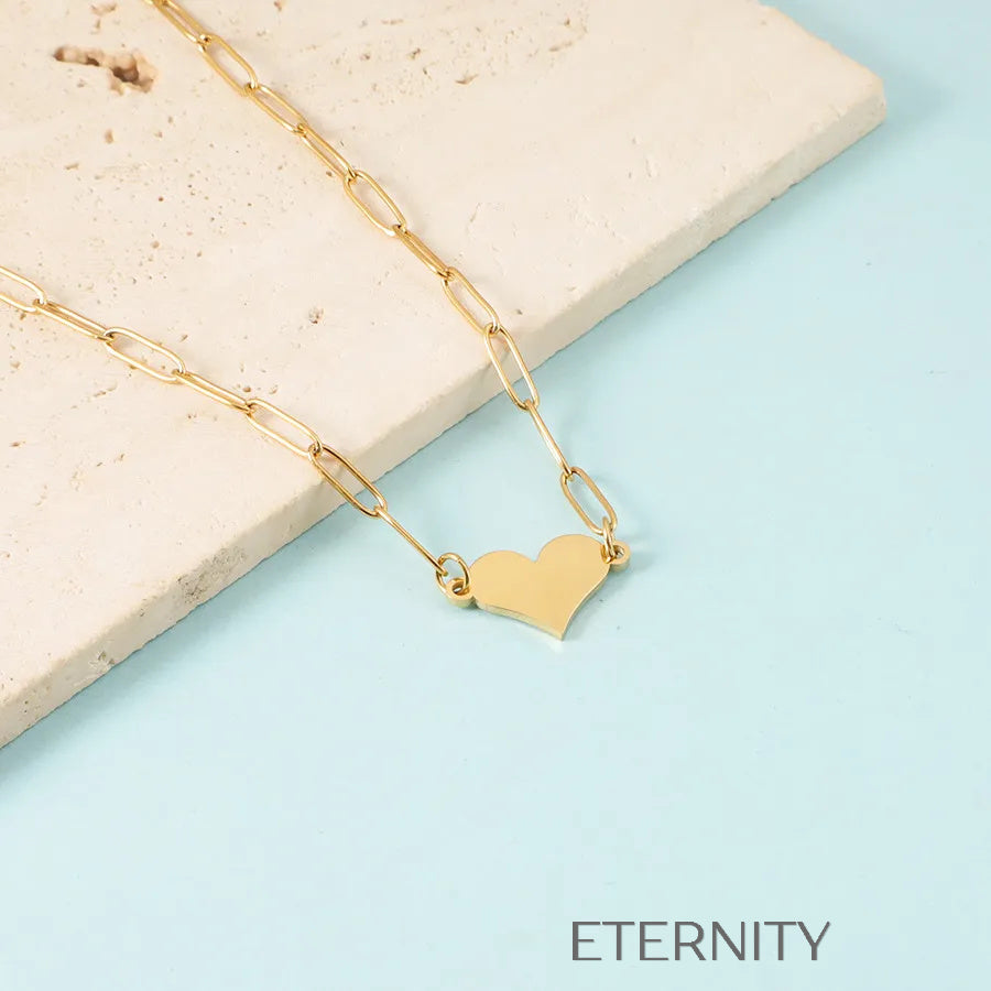 Collar de Cadena de Eslabones Rectangulares con Dije de Corazón  Cadenas Dorado Unica Acero Inoxidable  ETERNITY