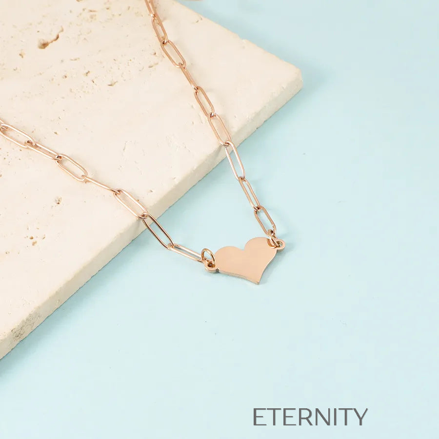 Collar de Cadena de Eslabones Rectangulares con Dije de Corazón  Cadenas Dorado Unica Acero Inoxidable  ETERNITY