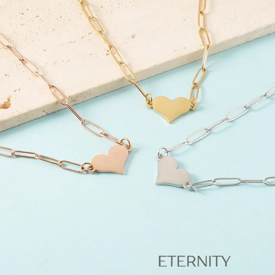 Collar de Cadena de Eslabones Rectangulares con Dije de Corazón  Cadenas Dorado Unica Acero Inoxidable  ETERNITY