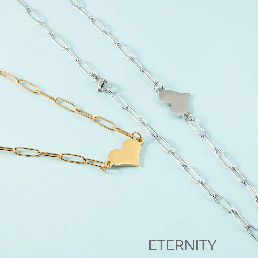 Collar de Cadena de Eslabones Rectangulares con Dije de Corazón  Cadenas Dorado Unica Acero Inoxidable  ETERNITY