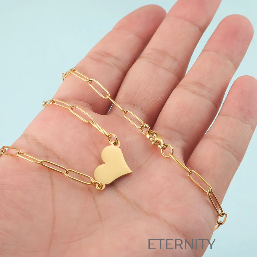 Collar de Cadena de Eslabones Rectangulares con Dije de Corazón  Cadenas Dorado Unica Acero Inoxidable  ETERNITY