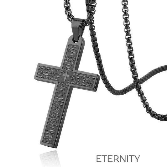 Collar Scripture Cross  Cadenas Negro 60cm Acero Inoxidable  ETERNITY
