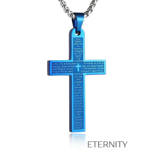 Collar Scripture Cross  Cadenas Negro 60cm Acero Inoxidable  ETERNITY